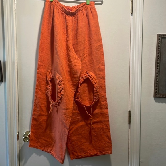 Les Freres Pants - Made in Italy Les Freres Orange Linen wide Legged Flowing Pants